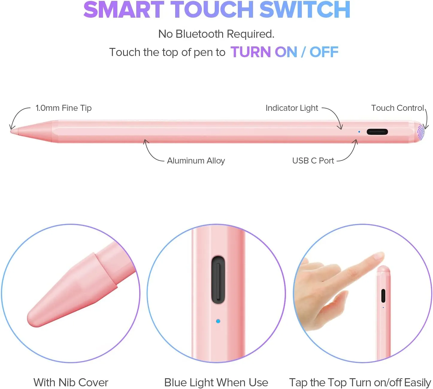 Stylus Pen for iPad 9th&10th Generation-2X Fast Charge Active Pencil Compatible with 2018-2023 Apple iPad Pro11&12.9 inch, iPad Air 3/4/5,iPad 6-10, iPad mini 5/6 Gen-Pink