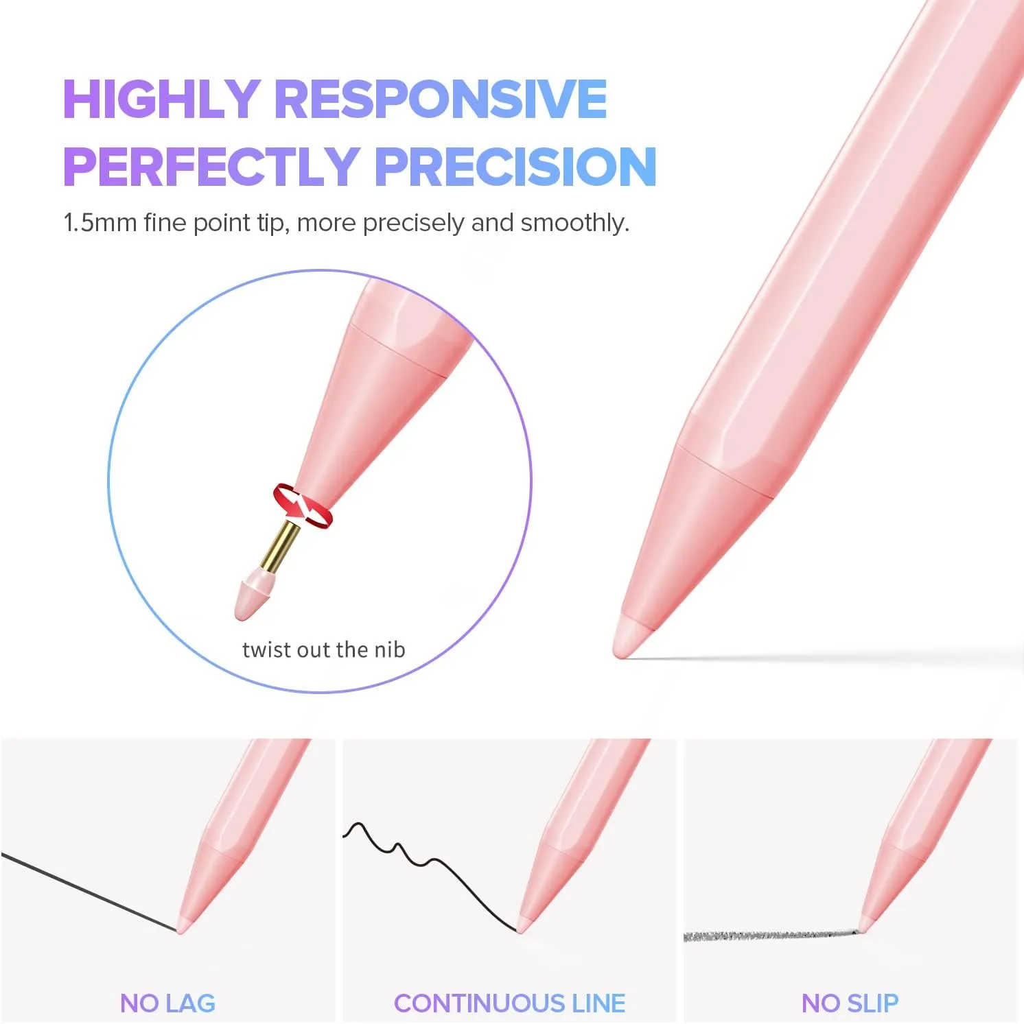 Stylus Pen for iPad 9th&10th Generation-2X Fast Charge Active Pencil Compatible with 2018-2023 Apple iPad Pro11&12.9 inch, iPad Air 3/4/5,iPad 6-10, iPad mini 5/6 Gen-Pink