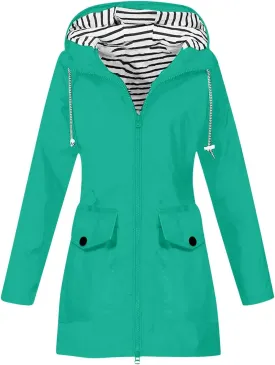 TANGNADE Raincoat for Women Waterproof with Hood Packable Long Hooded Trench Coats Windbreaker Travel Jacket