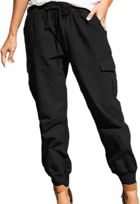 Wankang Womens 2023 Soft Casual Drawstring Tie Elastic Waist Loose Jogger Pants Leopard Printed/Cargo Pants with Pockets