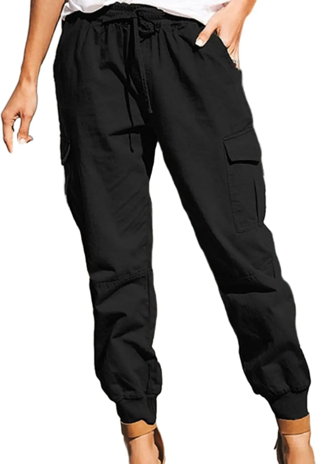 Wankang Womens 2023 Soft Casual Drawstring Tie Elastic Waist Loose Jogger Pants Leopard Printed/Cargo Pants with Pockets
