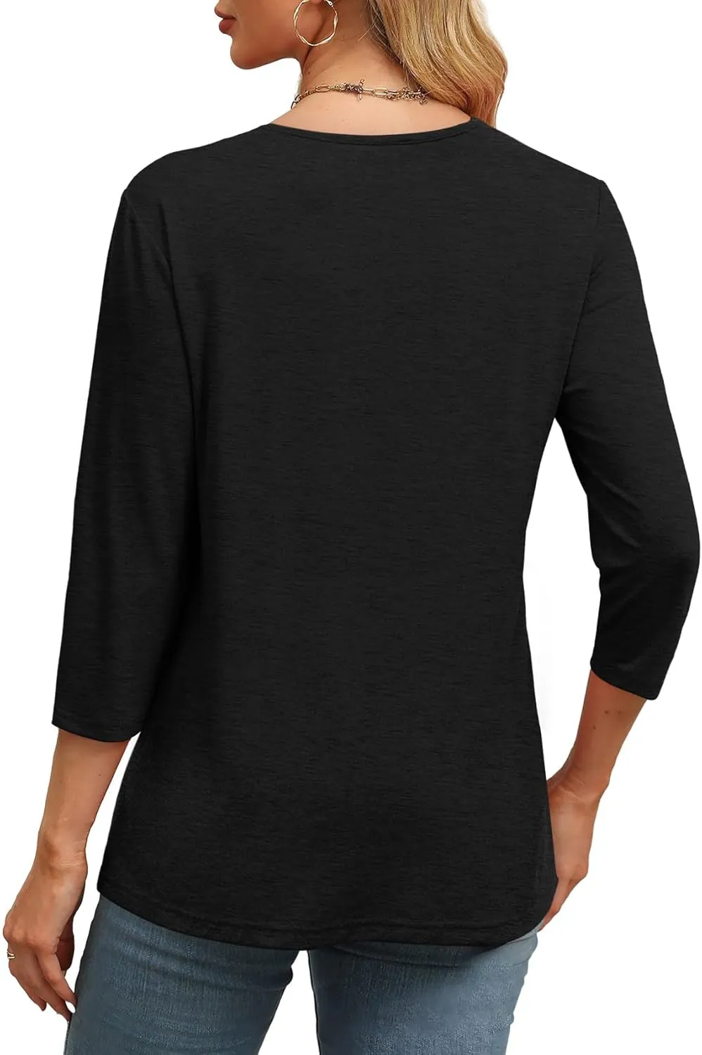 WIHOLL 3/4 Length Sleeve Womens Tops V Neck Casual Tunic Tops Basic Shirts Loose Fit Blouse