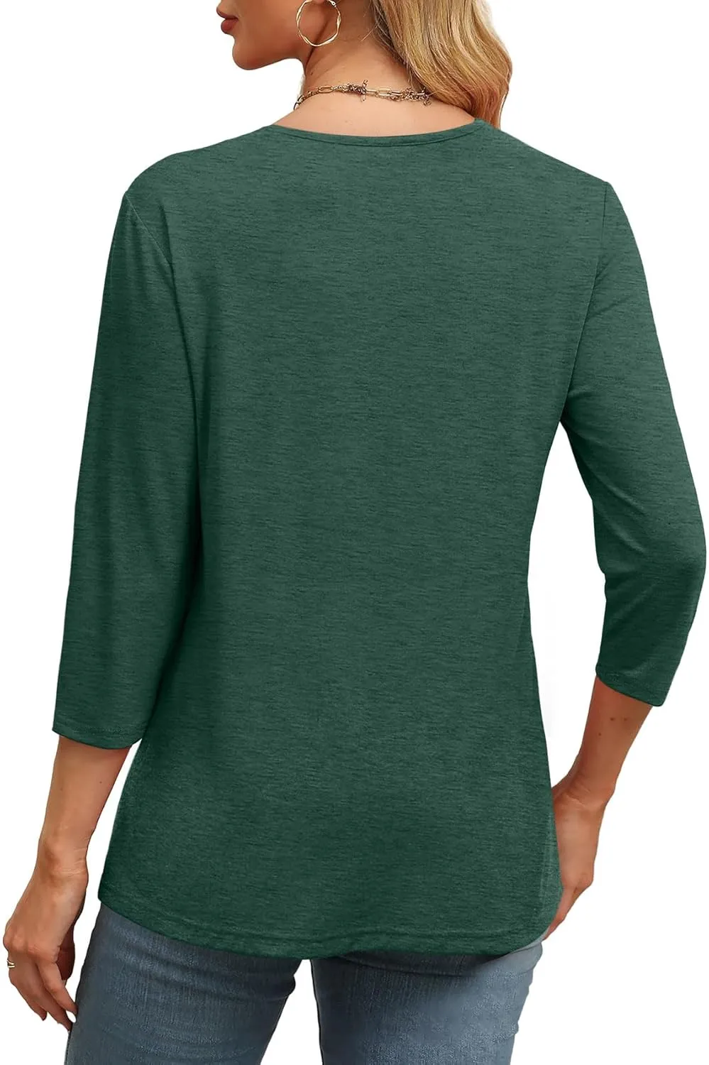 WIHOLL 3/4 Length Sleeve Womens Tops V Neck Casual Tunic Tops Basic Shirts Loose Fit Blouse