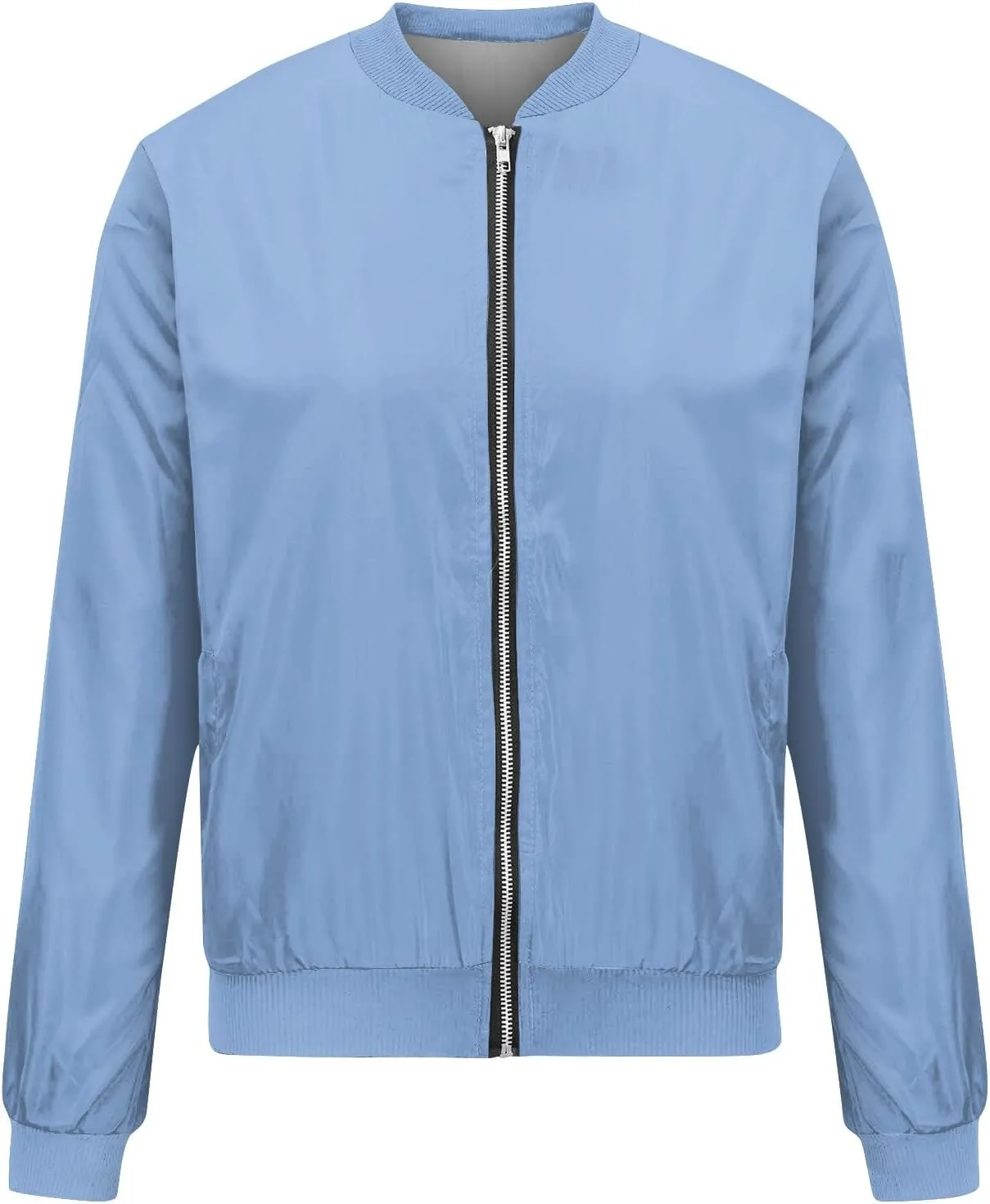 Women's Bomber Jacket Casual Coat Zip Up Outerwear Windbreaker with Pockets