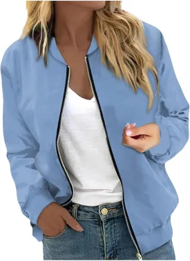 Women's Bomber Jacket Casual Coat Zip Up Outerwear Windbreaker with Pockets