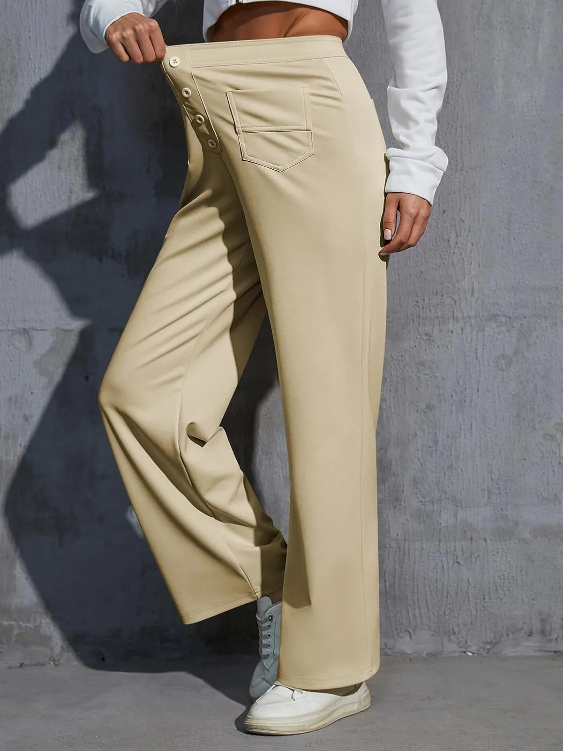 Womens High Waist Wide Leg Pants Casual Pants for Women Stretchy Business Dress Work Pocket Trousers Pant