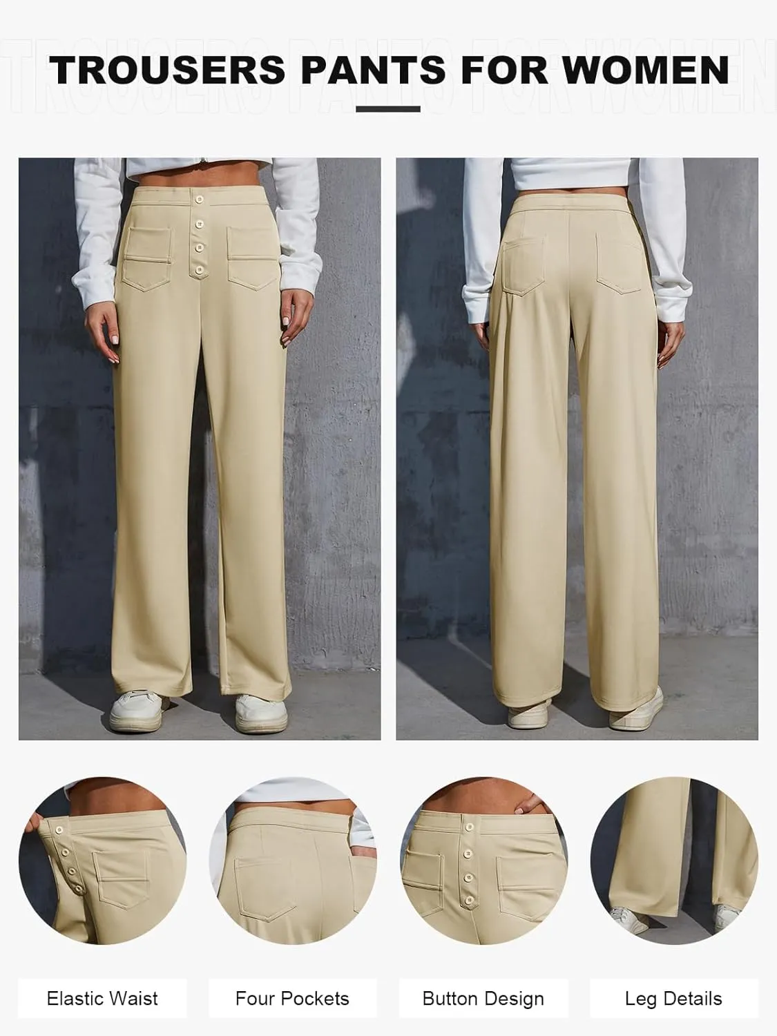 Womens High Waist Wide Leg Pants Casual Pants for Women Stretchy Business Dress Work Pocket Trousers Pant
