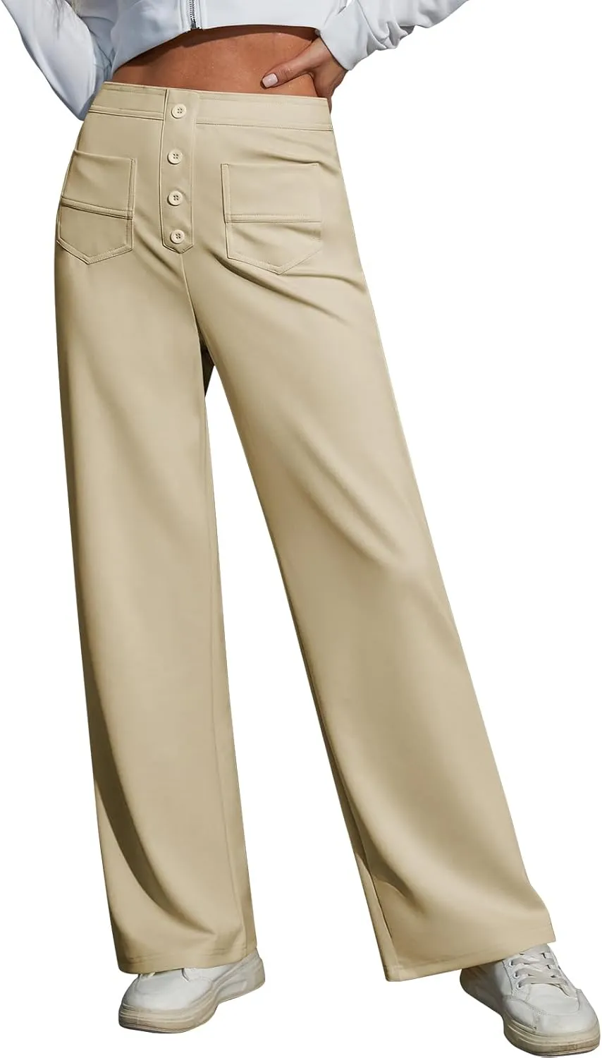 Womens High Waist Wide Leg Pants Casual Pants for Women Stretchy Business Dress Work Pocket Trousers Pant