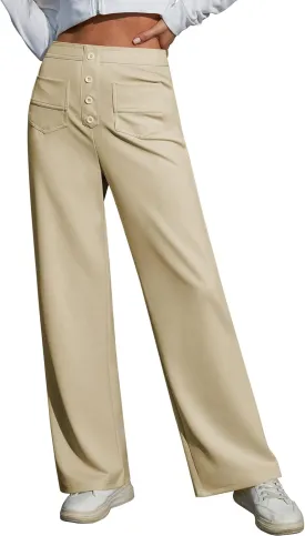 Womens High Waist Wide Leg Pants Casual Pants for Women Stretchy Business Dress Work Pocket Trousers Pant