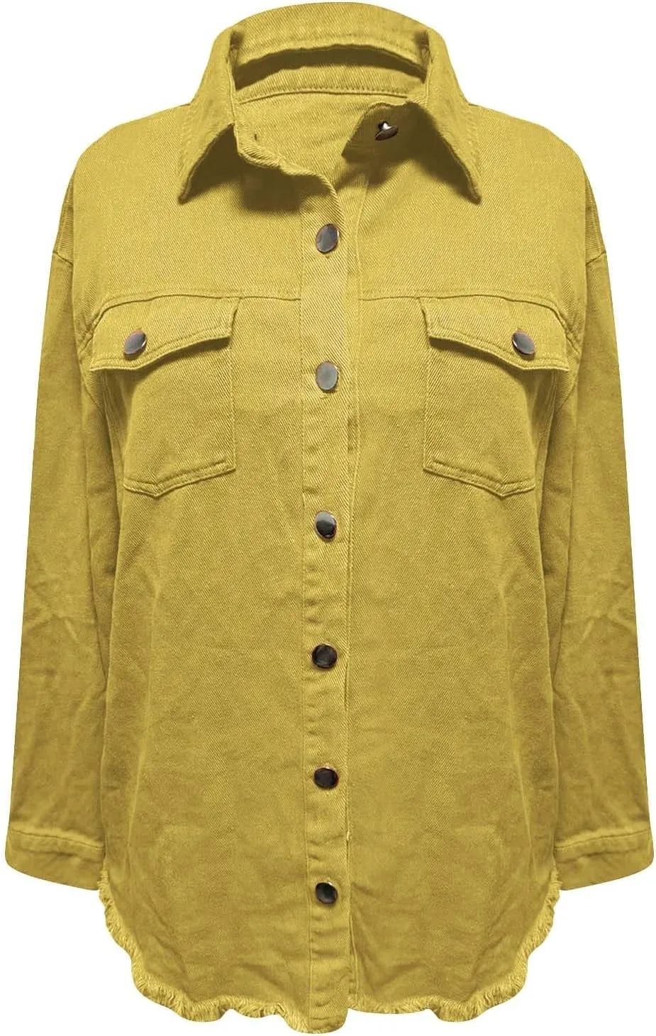 Womens Oversized Button Up Frayed Hem Shacket Long Sleeve Denim Shirts Pockets Denim Jean Jacket 2025 Summer Outfits