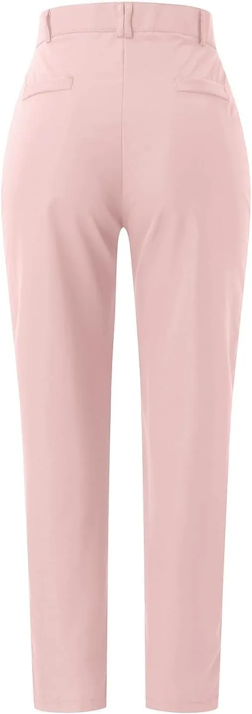 Womens Work Pants Casual Daily Straight Leg Skinny Slim Pants High Waisted Zipper Button Trousers for Business Slacks