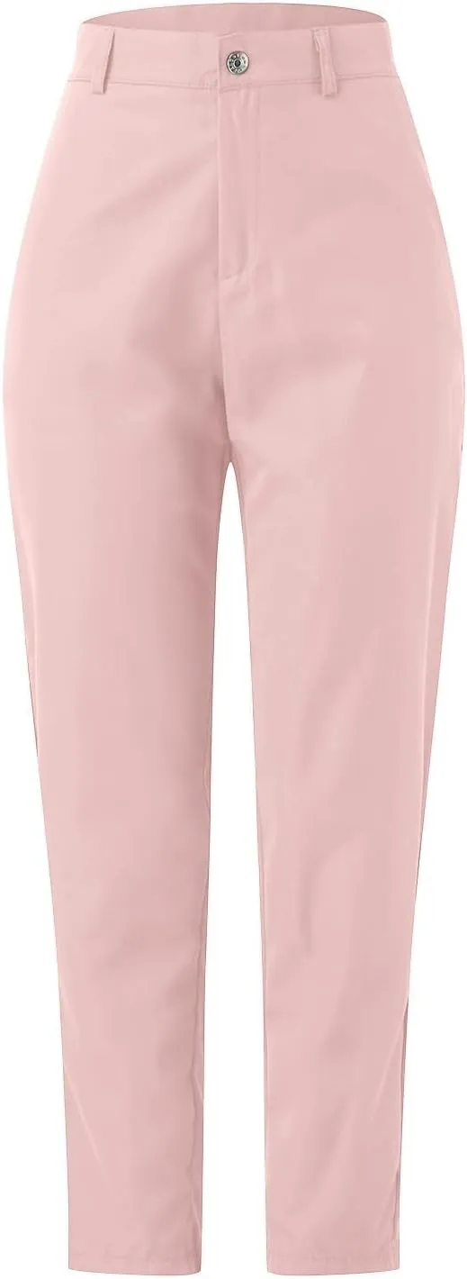 Womens Work Pants Casual Daily Straight Leg Skinny Slim Pants High Waisted Zipper Button Trousers for Business Slacks
